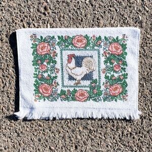 Floral Hen Rooster Vtg 1970s Cannon Fringe Dish Towel (1)